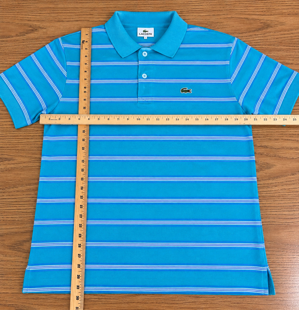 Lacoste Men’s Polo Shirt Blue Striped Short Sleeve Crocodile Logo Vintage Style
